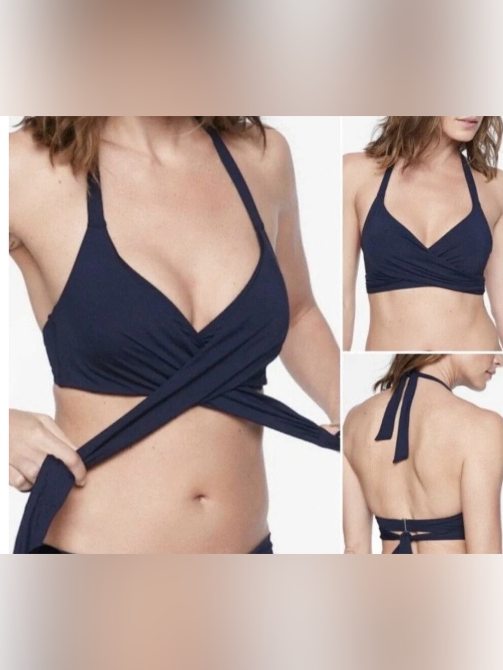 Athleta Navy bra cup halter bikini top 34 B/C - new with tag